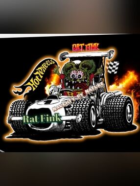 Hot Wheels Rat Fink Graphic Metal Sign 6x8" Design - Black Personalized
